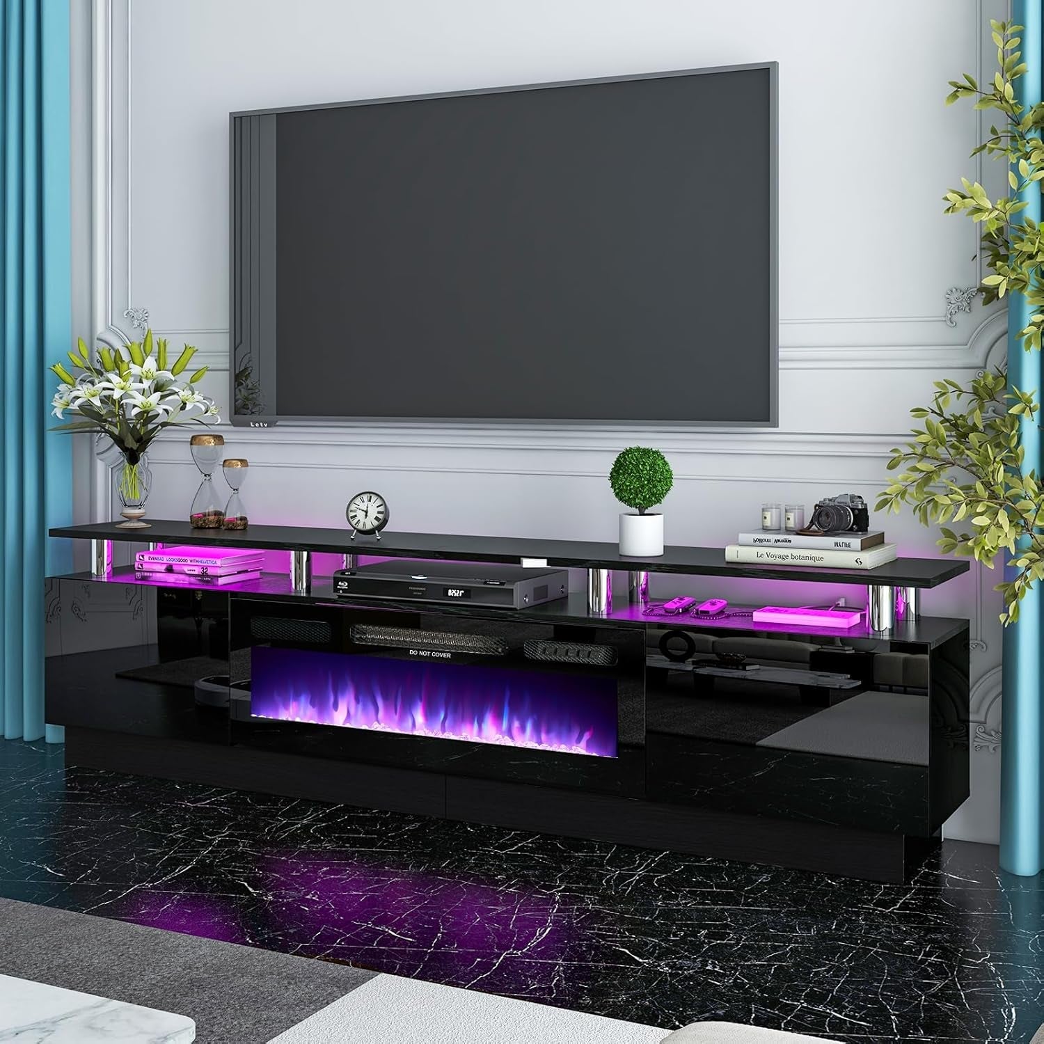 80" Modern Electric Fireplace TV Stand for Tvs up to 90 Inch, with